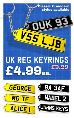 Uk Car Registration keyrings, Personalised - Classic Gent